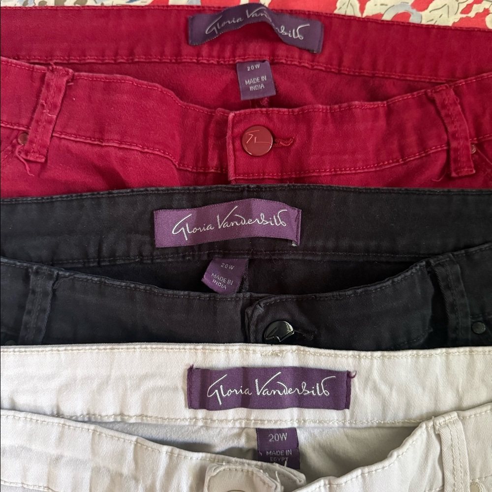Three pair Gloria Vanderbilt 20w cotton Jean style pants